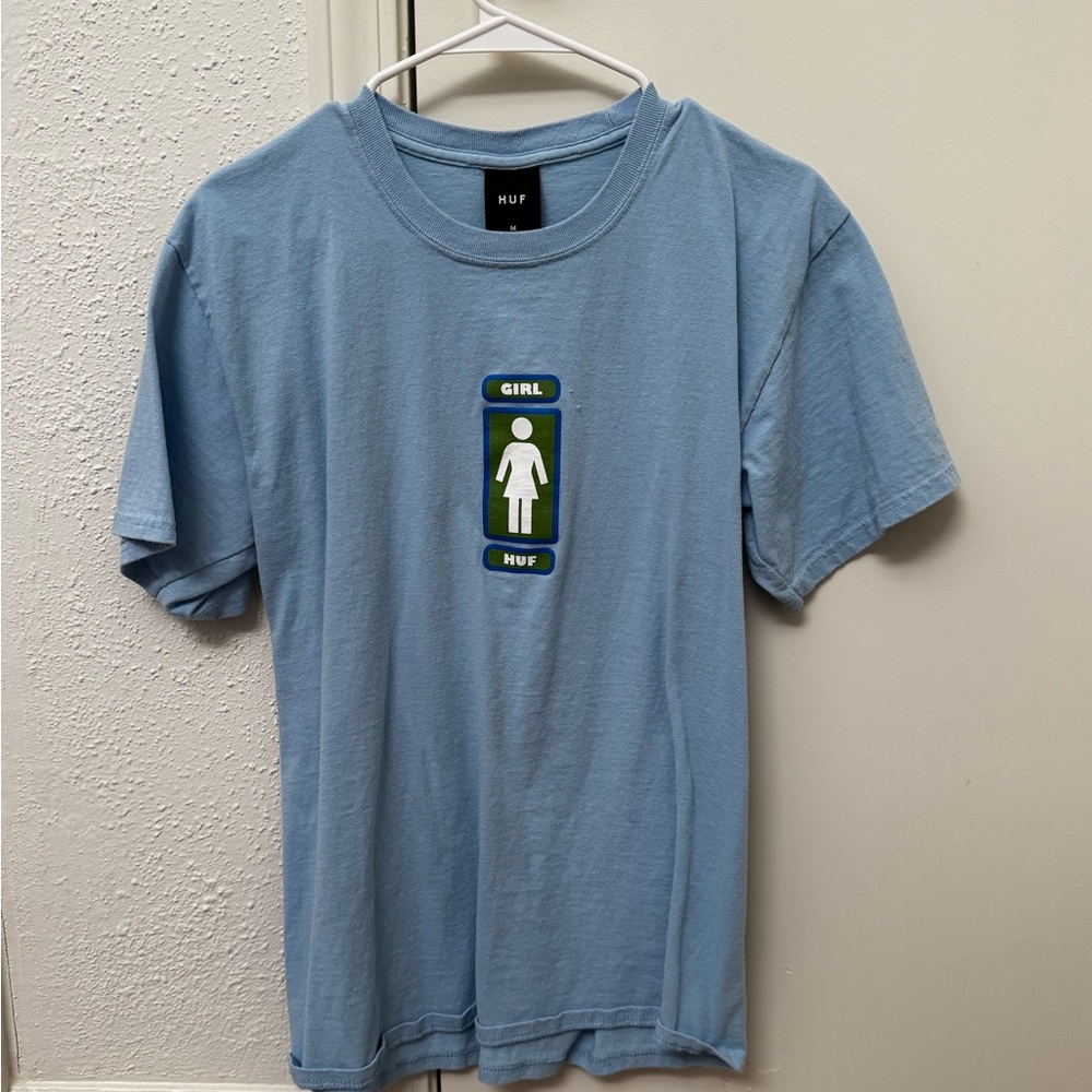 HUF Light Blue Graphic Tee with Green Accent
